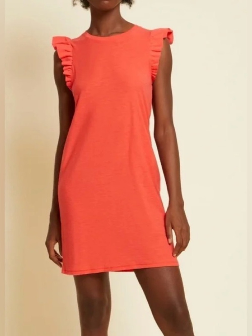 Nation LTD Pima Cotton Coral Ruffle Shoulder Mini Dress - Size L NWT